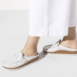 Birkenstock Buckley Washed Metallic Silver Suede Shoes Clogs 7.5 38